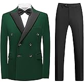 KUDORO Men's Velvet Suit 2 Piece Double Breasted Tuxedo Blazer & Pants Set for Wedding Prom Dinner Party