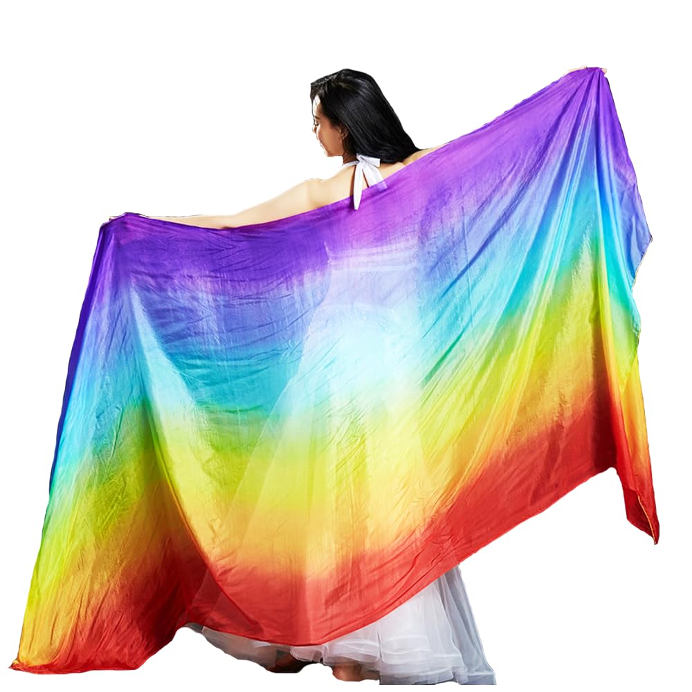 Leemiman Women 2.5 m Long Belly Dance Silk Veils Hand-made Dyed Veil (Rainbow)