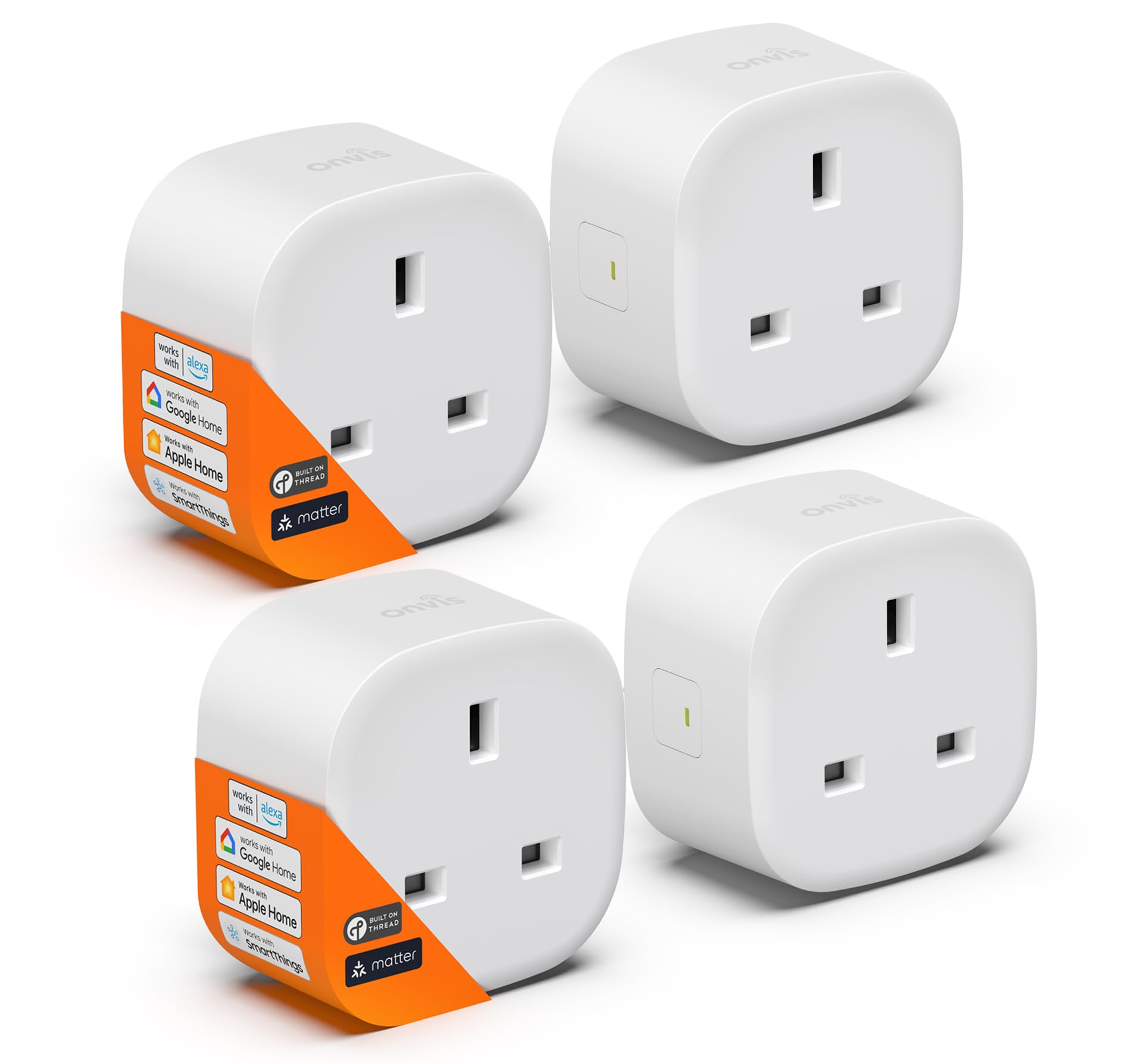 Onvis Smart Plug Thread, Matter Socket Outlet Works with Alexa, Apple Home, Home Assistant, Google Home, Remote Control & Automation Appliances, Schedule & Timer, Extend Thread Network (4 Pack)