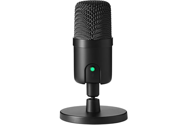 Amazon Basics USB Condenser Microphone for Streaming, Recording, and Podcasting on PC, Plug and Play, Cardioid Pickup, Adjustable Stand with 360° Rotation, Clear Sound, 5.8 x 3.4 inches, Black