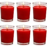 6 Packs Unscented Red Votive Candles in Glass, 2 Inch Natural Soy Wax Scentless Candles for Christmas Wedding Party Home Holiday Relaxation Spa, 12-15 Hour Burning Time