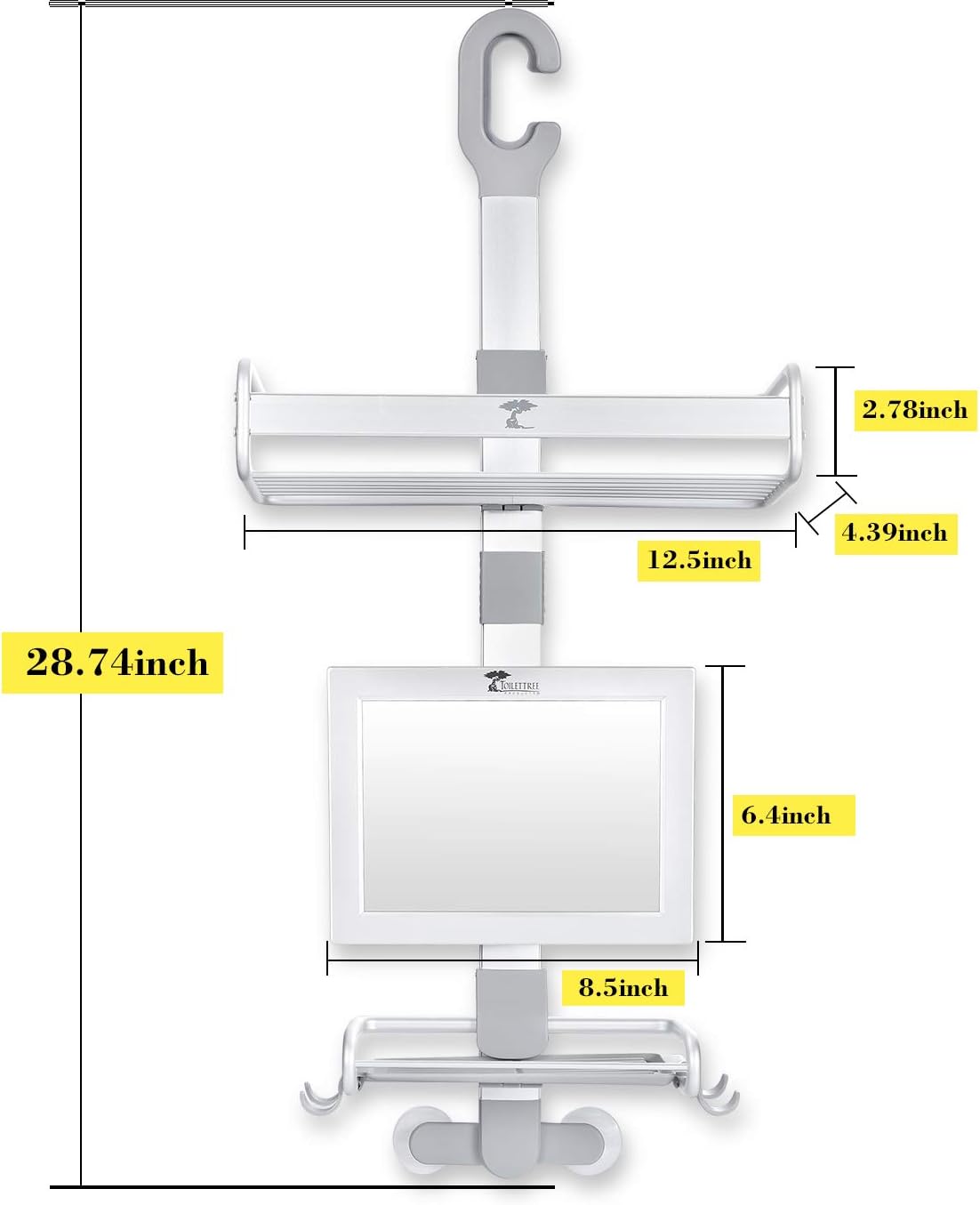 ToiletTree Products Rustproof Aluminum Shower and Bath Caddy with Fogless Shower Bathroom Mirror and Squeegee (Mirror with Aluminum Caddy): Kitchen & Dining