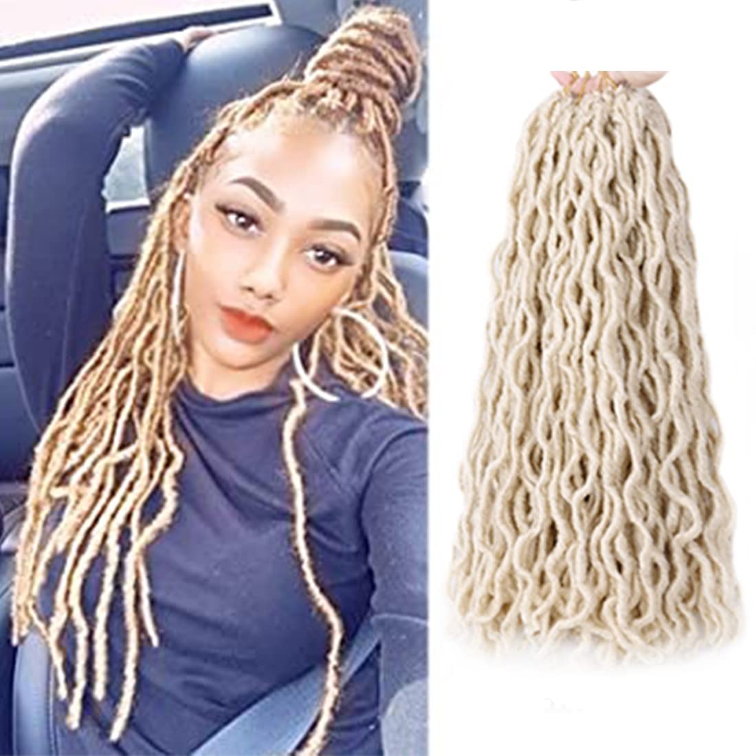 WIGENIUS Faux Locs Wavy Crochet Hair Blonde 6 Packs 18 Inches Curly Soft Gypsy Dreadlocks Passion Twists Hair Synthetic Goddess Nu Locs Crochet Braids Hair Extensions(613#)