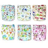 Trendy Owl Print Cloth Pocket Diapers 6 Pack with 12 Inserts | Strong Absorbent Material with Breathability | Leg Gussets against Leaks | Size Adjustable | Nice Baby Shower Gift