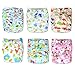 Trendy Owl Print Cloth Pocket Diapers 6 Pack with 12 Inserts | Strong Absorbent Material with Breathability | Leg Gussets against Leaks | Size Adjustable | Nice Baby Shower Gift