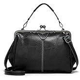 Segater® Women Retro Hollow Oil Wax PU Leather Handbag Kiss Lock Crossbody Purse Vintage Messenger Bag Tote
