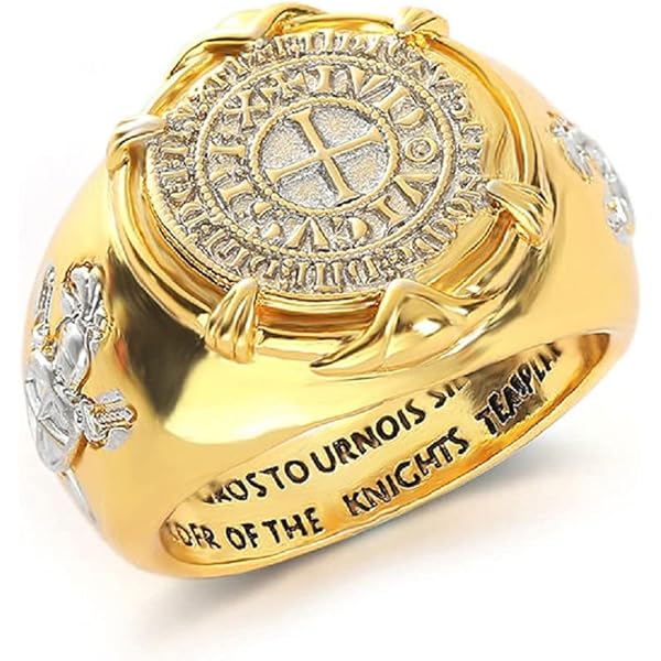 Gold Crusader Ring,Gothic Knight Templar Ring for Men,Punk