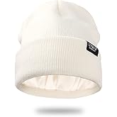 Satin Lined Winter Beanie Hats for Women Unisex Cotton Knitted Cuffed Knit Hat with Silky Lining Slouchy Skull Cap