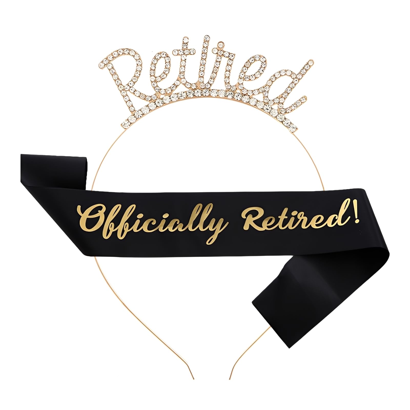 Retirement Sash and Tiara Set,Elegant Black Retirement Sash for Women and Men,Happy Retired Party Decorations,for Women's Classic Happy Retired Rhinestone Headband and Sashes Party Decorations