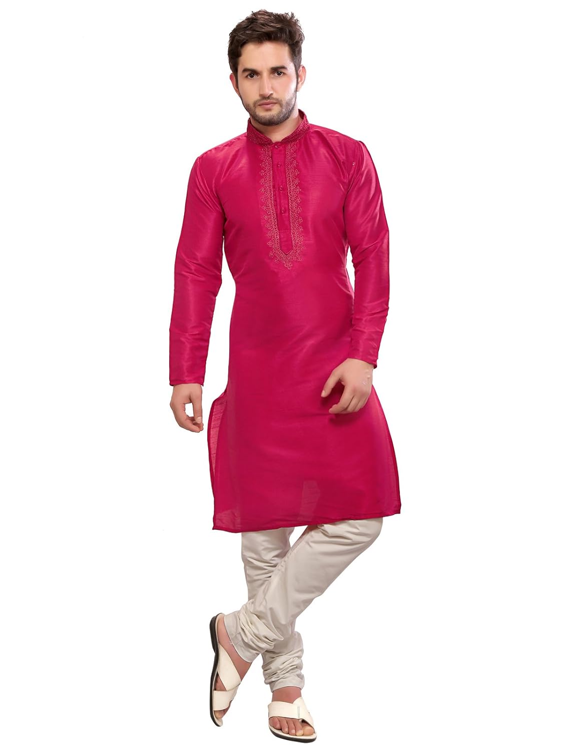 a.b.c. garments pink silk kurta and pyjama set for men