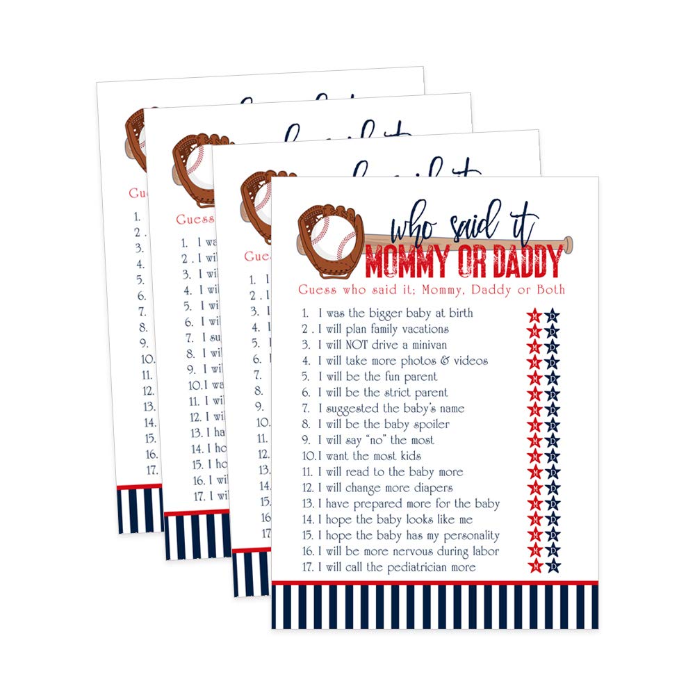 Amazon Com Baseball Baby Shower Games Guess Who Mommy Or Daddy Said