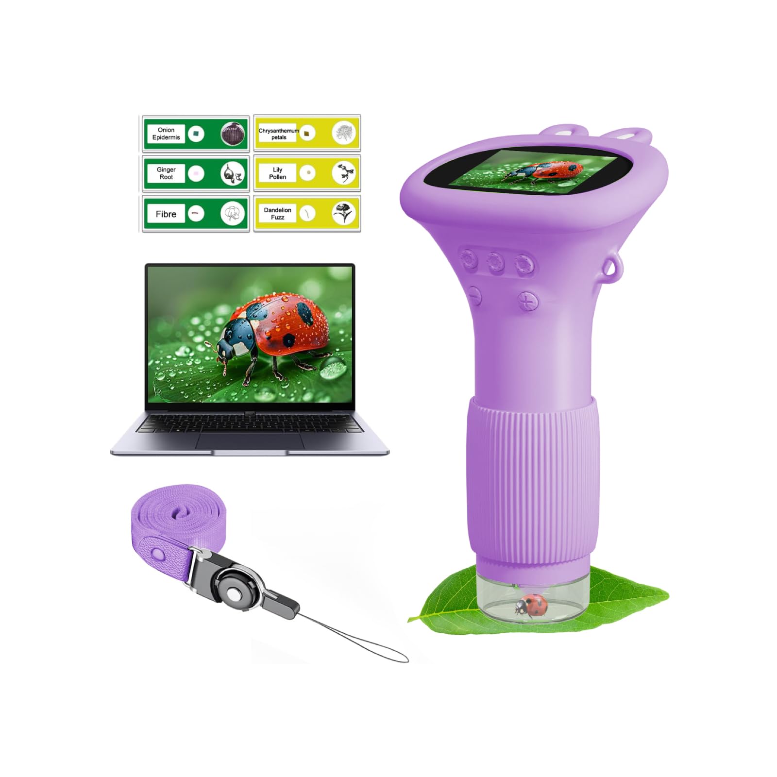 WINWEND Kids Microscope Pocket Microscope -1000X Portable Microscope for Kid | Photo and Video Mini Microscopes | 2'' Digital Little Scientist Microscopes for 3-10 Age Years Old Boys Girls Toys Gifts Image