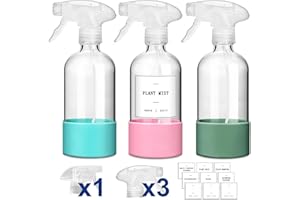 GM GMISUN GMISUN Glass Spray Bottles for Cleaning Solutions, 16oz Reusable Spray Bottles for Cleaning, 3Pack Clear Empty Cleaning Bottles with Silicone Sleeve and Labels for Plants - 3pcs Upgraded Nozzles