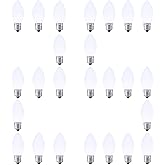 AIDDOMM LED Christmas Replacement Bulbs 25 Pack C7, for Outdoor and Indoor, Dimmable, E12 Candelabra Base, Cool White