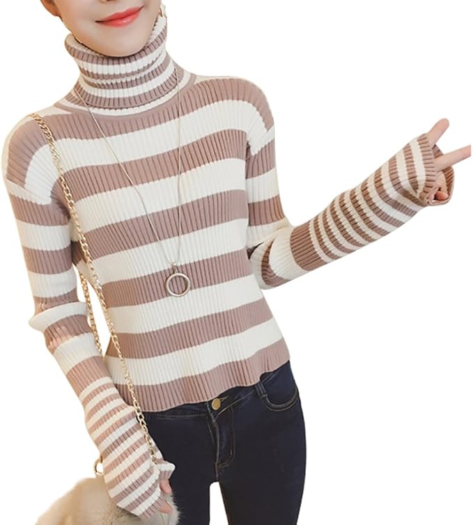 Amazon Jsファッション Js Fashion バイカラーボーダー ロングスリーブニットトップス タートルネック 長袖 ハイゲージ Freeサイズ モカ 並行輸入品 セーター 通販