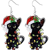 Christmas Earrings for Women Cute Funny Acrylic Christmas Santa Claus Tree Cat Dinosaur Earrings Xmas New Year Party Holiday Earring