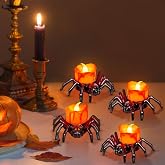 Sakayo 6 PCS Halloween Tea Lights Candles, Battery Operated Halloween's Flameless LED Candles, Spider Tealights Spooky Electric Flickering Fake Candle for Halloween Party Decorations