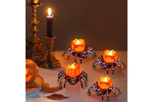 SAKAYO 6 PCS Halloween Tea Lights Candles, Battery Operated Halloween's Flameless LED Candles, Spider Tealights Spooky Electric Flickering Fake Candle for Halloween Party Decorations