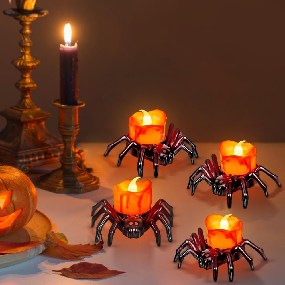 Photo 1 of 6 PCS Halloween Tea Lights Candles, Battery Operated Halloween's Flameless LED Candles, Spider Tealights Spooky Electric Flickering Fake Candle for Halloween Party Decorations