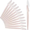 12 Pcs Eyebrow Razors, Face Razors Multipurpose, Exfoliating Dermaplaning Tools, Eyebrow Trimmers Shaver with Safety Cover, Facial Hair Removal for Women Men Body Use (Light Pink)