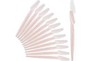 HFATMOS 12 Pcs Eyebrow Razors, Face Razors Multipurpose, Exfoliating Dermaplaning Tools, Eyebrow Trimmers Shaver with Safety Cover, Facial Hair Removal for Women Men Body Use (Light Pink)