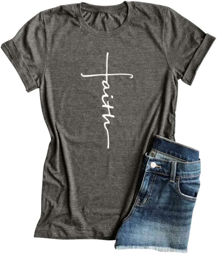 StarVnc Women Faith Letter Tshirts Graphic Shirt Tees Tops Blouse Casual Summer