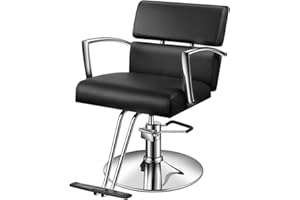 Baasha Comfortable Black Salon Chair with Ergonomics Vented Back Design, Professional Hair Salon Chair with Heavy-Duty Stainless Steel Frame, Stain Resistant Leather Styling Chair for Hair Stylist