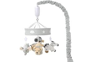 The Peanutshell Crib Mobile for Boys or Girls - Grey Musical Baby Crib Mobile with 12 Lullabies, Lion, Elephant, Zebra, Safar