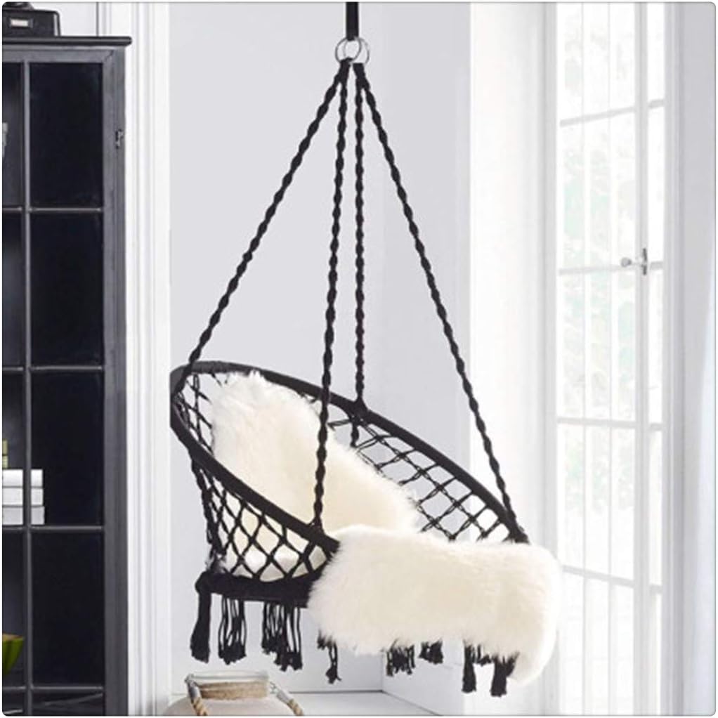 Xesvk Hammock Chair Swing, Hanging Cotton Rope Macrame Hammock Swing Chair for Indoor, Outdoor Home, Patio, Porch, Deck, Yard, Garden