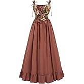 LTAKK Renaissance Dress Women Lace Up Corset Sleeveless Floral Cottagecore Dresses Medieval Costume