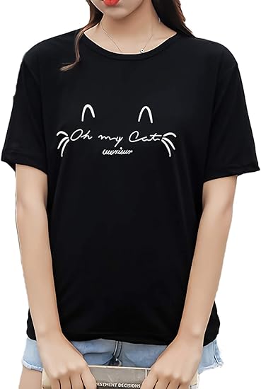 Amazon アズルテ 半袖 Tシャツ レディース ネコ プリント ロゴt 白 黒 カットソー M 2xl Tシャツ カットソー 通販