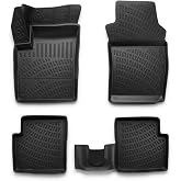 RizLiner Floor Mats Compatible with Fiat 500 &amp; 500C 2011-2019 Custom Fit Rubber 3D Car Mats Laser Measured Floor Liners All Weather Heavy Duty Waterproof Odorless Non-Slip TPE (Front &amp; Rear, Black)