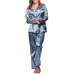 Womens Satin Pajamas Set Long Sleeve Sleepwear