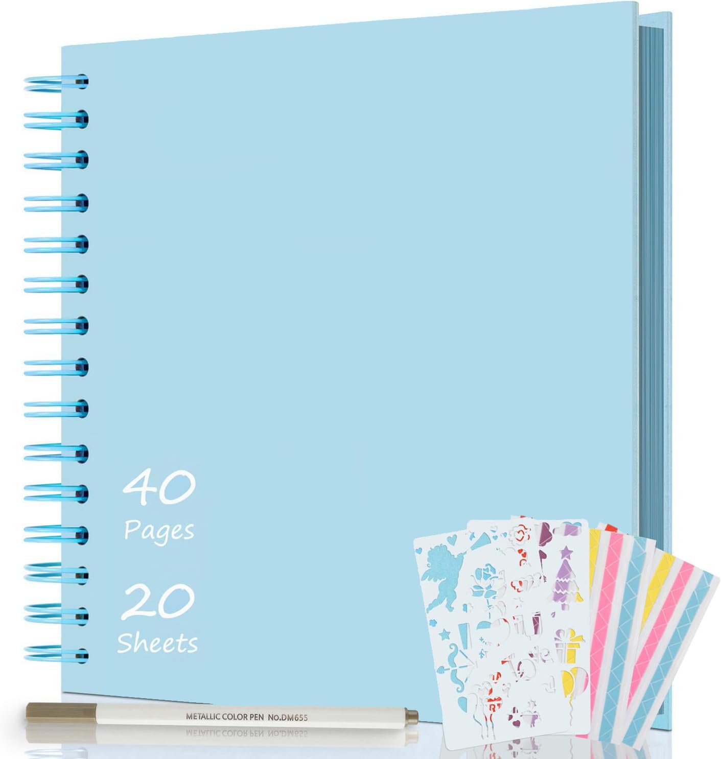 AIOR Scrapbook Album 8x8 Inch, DIY Photo Album Hardcover Kraft Paper Scrap Book 40 Pages Memory Book for Family, Guest Book for Wedding Anniversary Valentines Day (Blue)