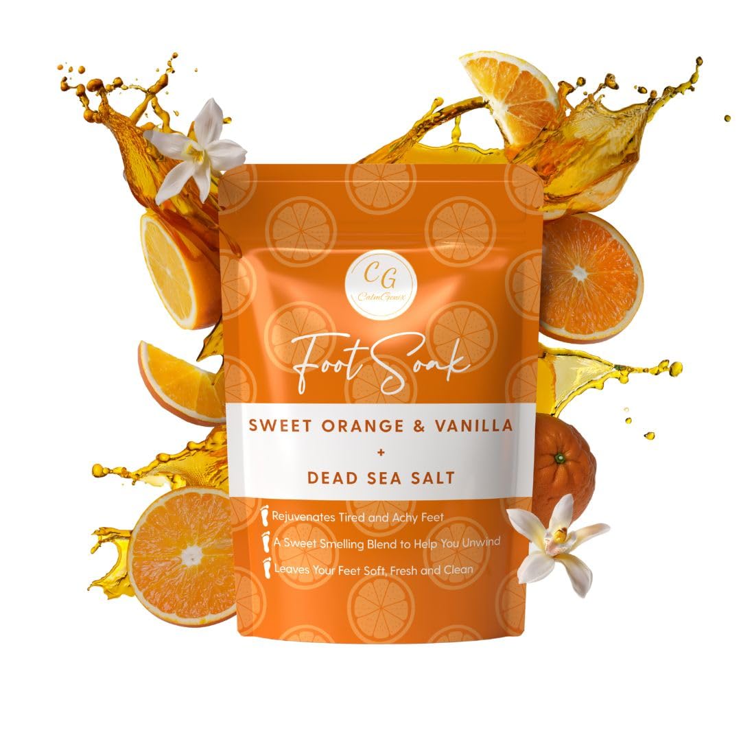 CalmGenix Foot Soak for Foot Spa with Tea Tree Oil, Dead Sea Salt and Essential Oils | Sweet Orange & Vanilla Fragrance | Foot Soak for Hard Skin | Nail Soak Foot Exfoliator | Fungal Nail Feet Care