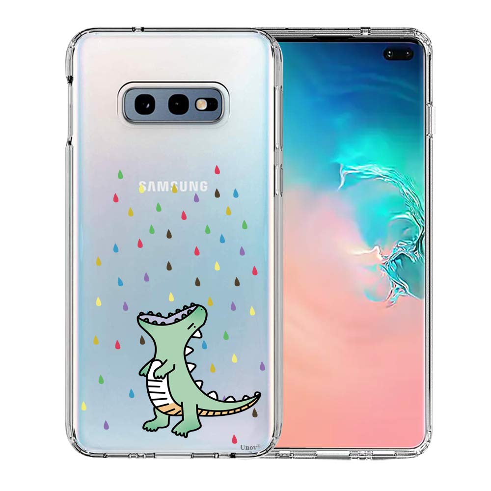 Unov Case Compatible with Galaxy S10e Case Clear with Pattern Slim Protective Soft TPU Bumper Embossed Design Shock Absorption 5.8 Inch (Rainbow Dinosaur)