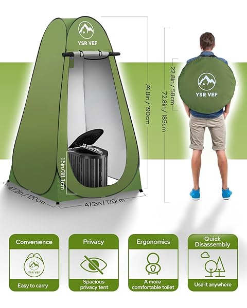 CAMPING TOILET WITH POP-UP PRIVACY TENT AND LIQUID WASTE GEL, PORTABLE TOILET FOR CAMPING WITH LARGE TENT, ERGONOMIC POTTY PROVIDES ENHANCED COMFORT, SUITABLE FOR ALL AGES