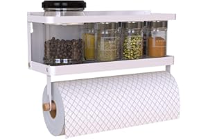 LUOOV 3-Tier Magnetic Spice Rack for Refrigerator, Fridge Shelf with Paper Towel Holder, Seasoning Jar, Can, Bottle Organizer