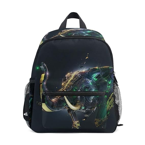 Kids Schultasche für Kinders Gray and Green Elephant Illustration School Bag Daypack for Boys Girls