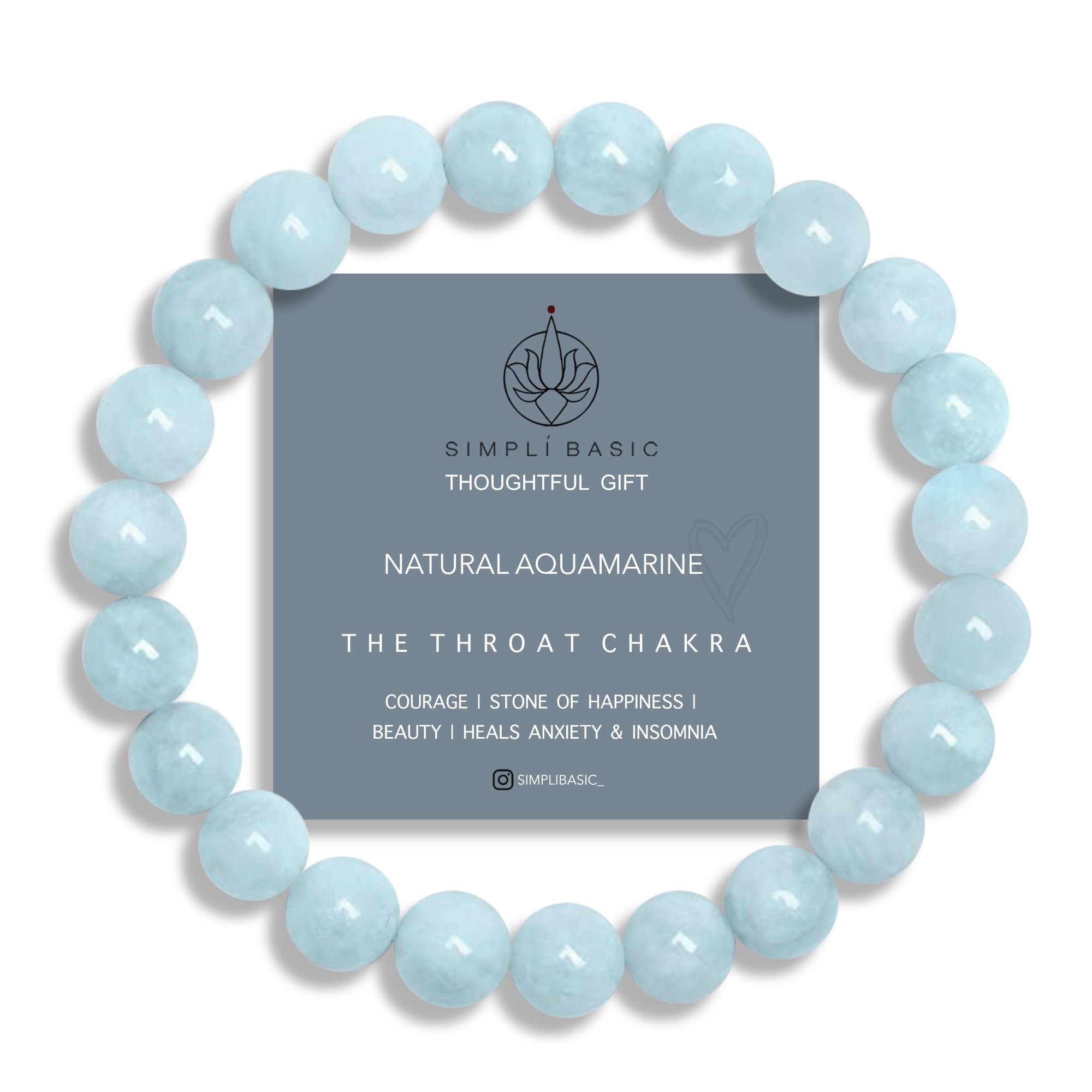 SIMPLÍ BASIC Natural Aquamarine Healing Gemstone Bracelets 8mm Bead Women & Mens Bracelets | Beauty | Happiness | Courage | Calmness | Everyday Jewellery | Inc Gift Box| March Birthstone