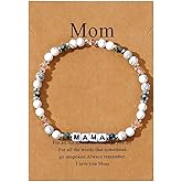 Agriajun White Beaded Stretch Bracelets for Women, Stackable Love Mom Natural Stone Bead Bracelet