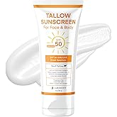 Beef Tallow Sunscreen SPF 50 with Mineral : Instant Sun Protection Non Nano Zinc Oxide Sunblock- Non Greasy Formula- Beach Jogging Outdoor Sports - 3 Fl oz, 85g