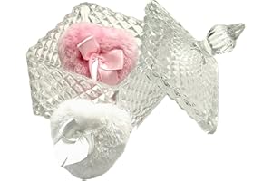 WHSLILR Body Powder Puff and Container - Glass Dusting Powder Container with 2 Soft Puffs Vintage Powder Puff Case for Women & Girls (3.93x3.93x5.9 H in)-GRB009-Transparent