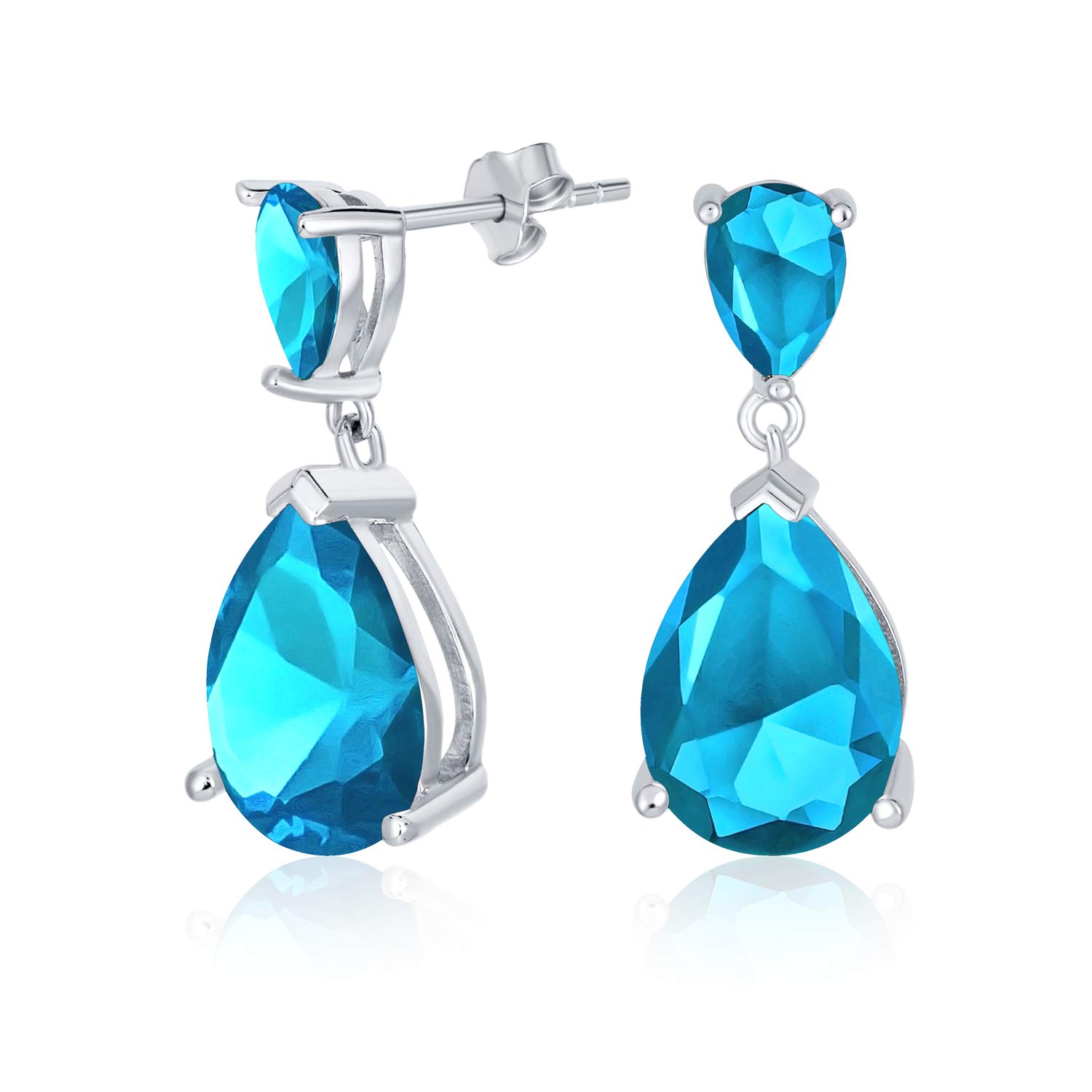 Bridal Simple AAA Cubic Zirconia Simulated Aquamarine Blue Teardrop Pear Shaped Solitaire CZ Dangle Earrings For Prom .925 Sterling Silver — image 1