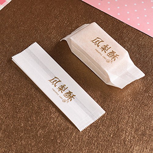 Cotton Paper Bag Pineapple Cake Packaging Wrapper For Cookie Candy, Golden Writing, 100 Pcs (5x1.6x1 inch)