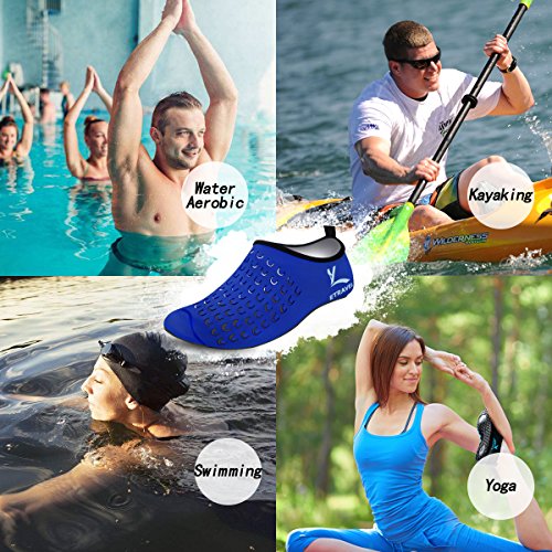 Cevinee Slip-on Water Shoes, Anti-slip Athletic Aqua Socks, for Outdoor Pool Beach Swim Exercise Workout - Blue Dot XXL - Thumbnail 5