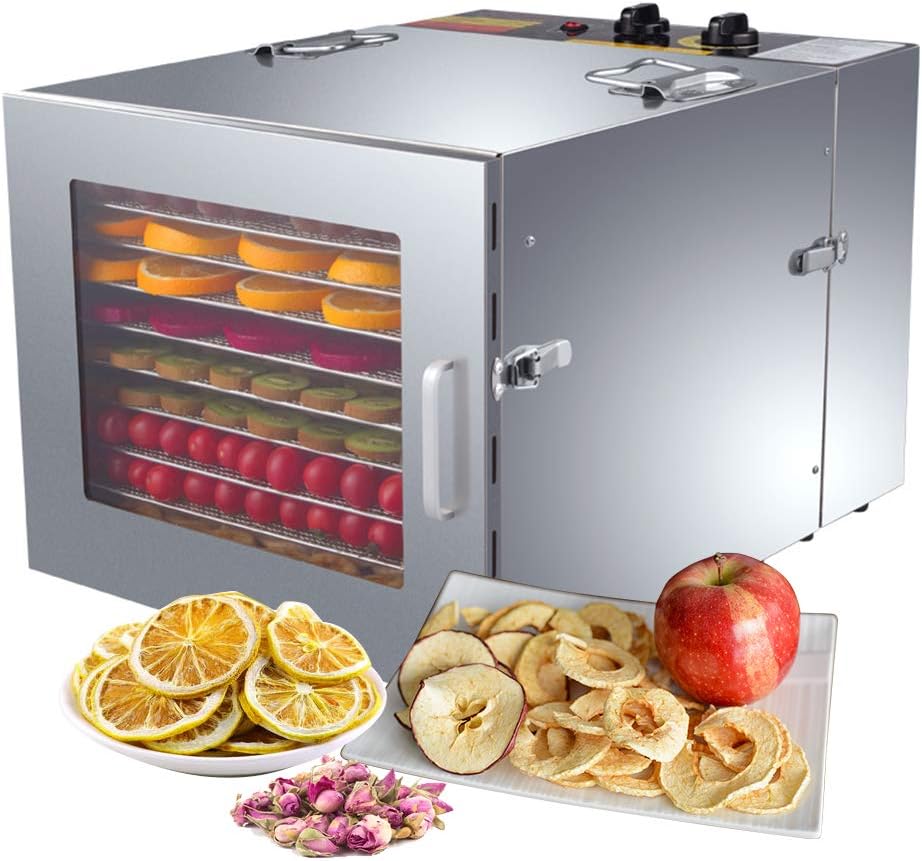 ZXMOTO Commercial Food Dehydrator 10 Trays Stainless Steel Jerky Dehydrator 110V 1000W Meat Dehydrator Jerky Dryer for Beef Fruit Jerky Vegetable, Adjustable Time & Temperature Control