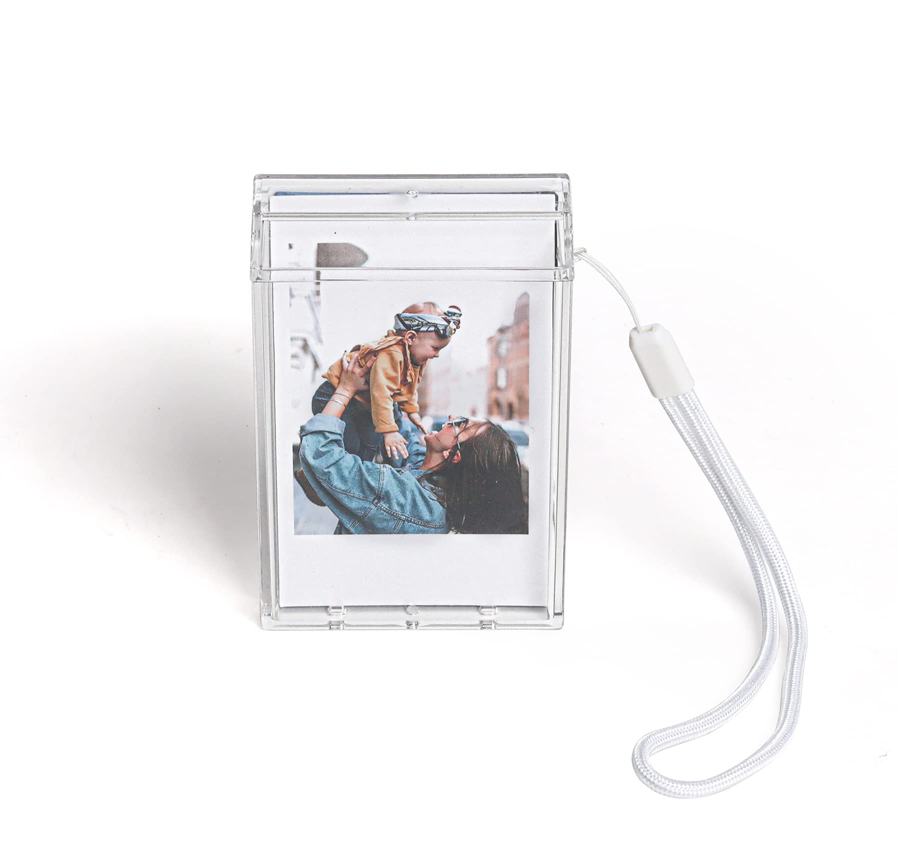 MUZIRI KINOKOO Fuji Instax Photo Holder Film Storage Box in Transparent Acrylic with Strap - for Storing Fuji Mini 3 Inch Photos