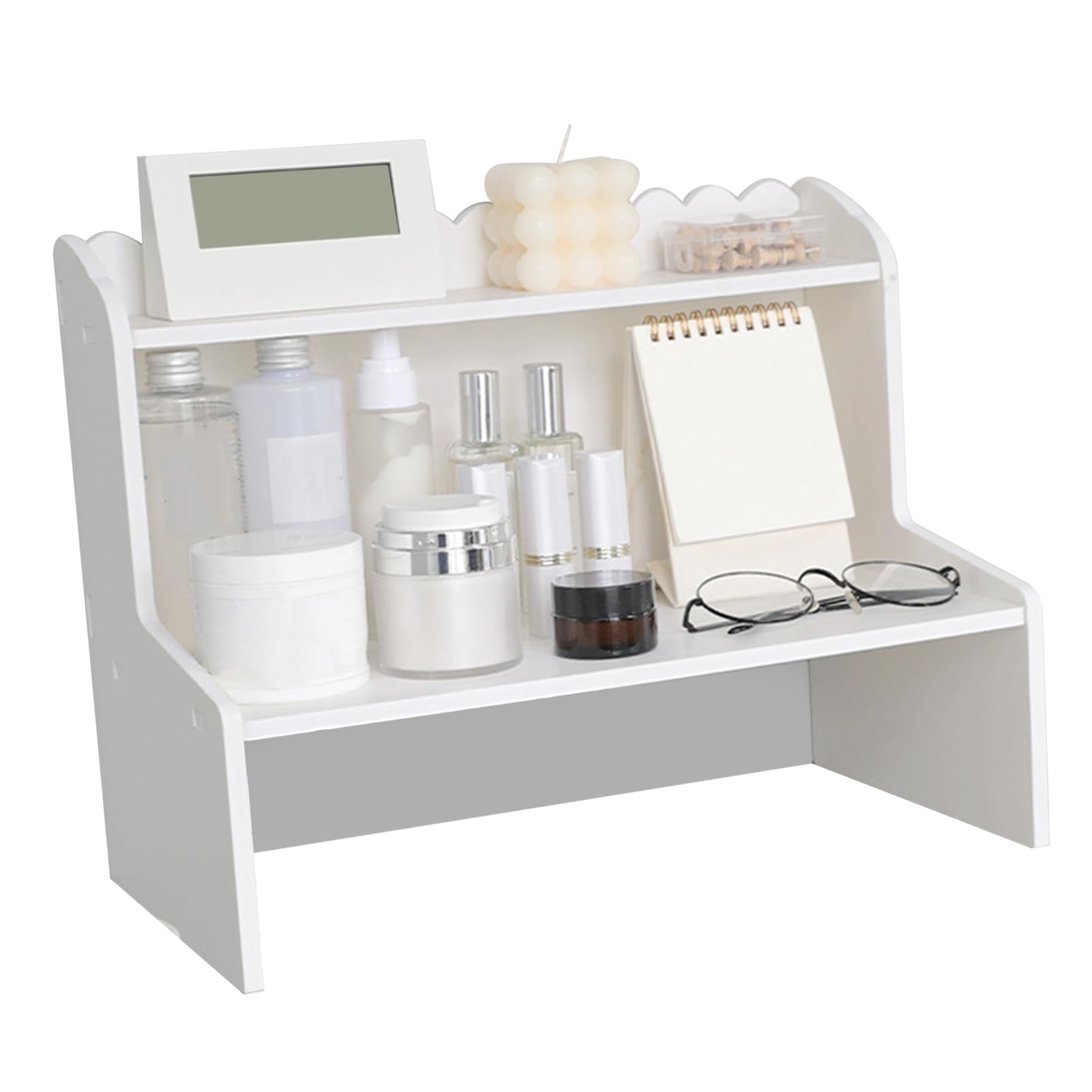 Wakects Large Wooden Desktop Display Shelf, Removable Dust-proof Storage Organiser for Bedroom