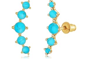CiNily Opal Ear Crawler Earrings, 14K Gold Plated Cuff Climber Earrings Small Flat Back Stud Earrings Fashion Jewelry Mothers Day Gifts for Women Girls Hypoallergenic, White Gold, Rose Gold